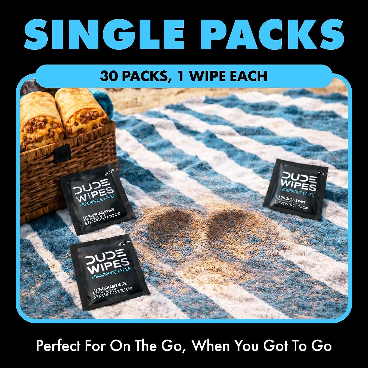 DUDE Wipes On-The-Go Unscented Adult Flushable Travel Wipes, 60 Count