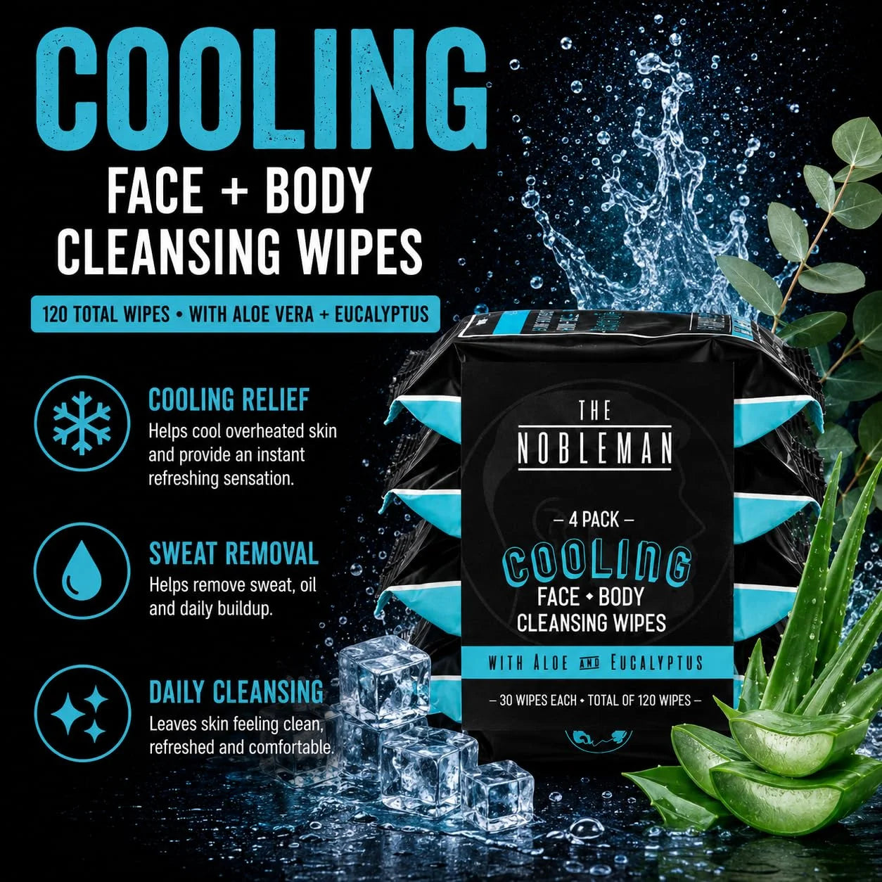 The Nobleman Cooling Aloe & Eucalyptus Face + Body Men Cleansing Wipes