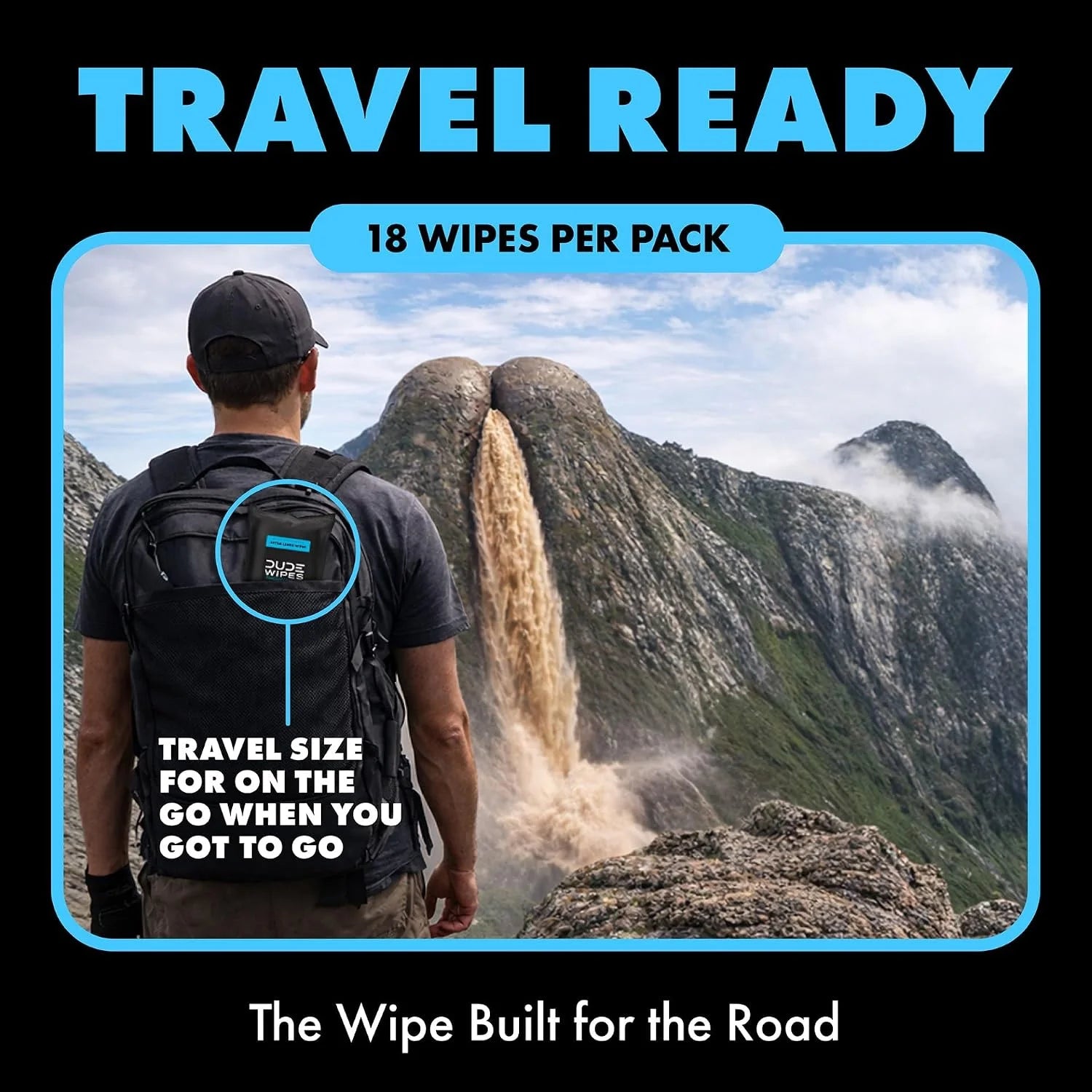 DUDE Wipes Unscented Adult Flushable Travel Wipes, Camping, 18 Count