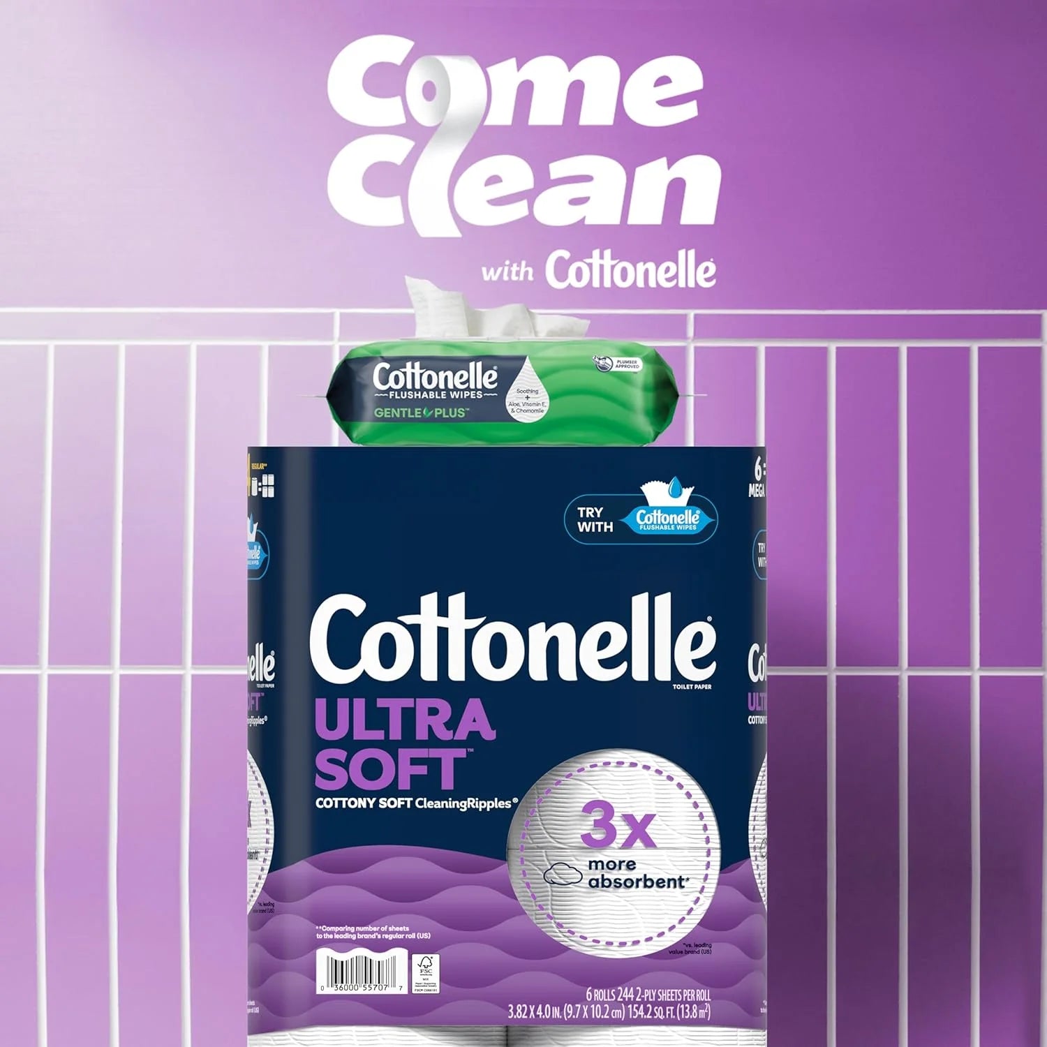 Cottonelle GentlePlus Flushable Wipes, 4 Packs, 42 Wipes per Pack