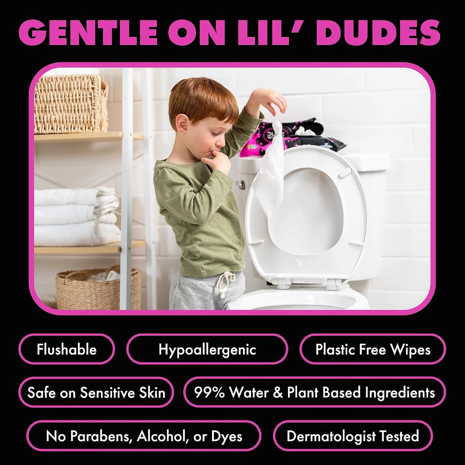 LiL' DUDE Wipes Flushable Potty Training Water Wipes, Bubble Bum, 168 Count