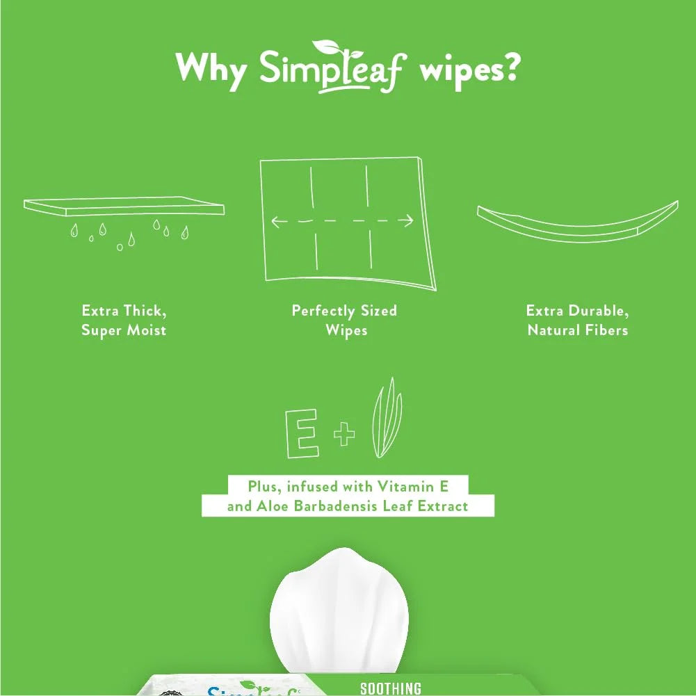 Simpleaf Flushable Wet Wipes | Eco- Friendly, Paraben & Alcohol Free | Hypoallergenic & Safe for Sensitive Skin | Soothing Aloe Vera & Vitamin E Formula | (50-Count) 1 Pack
