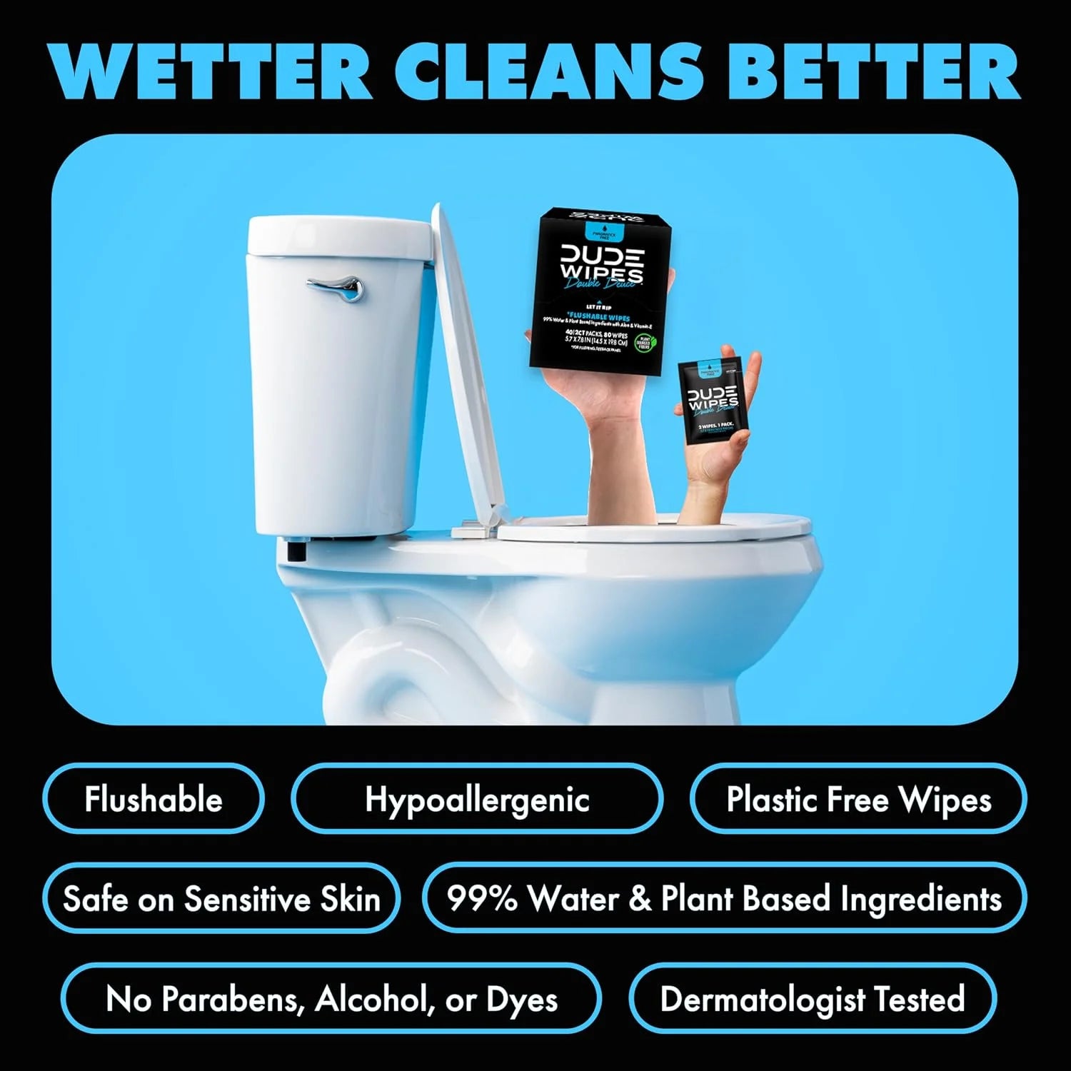 DUDE Wipes Double Deuce On-The-Go Flushable Wipes, 2 Per Pack, 80 Count