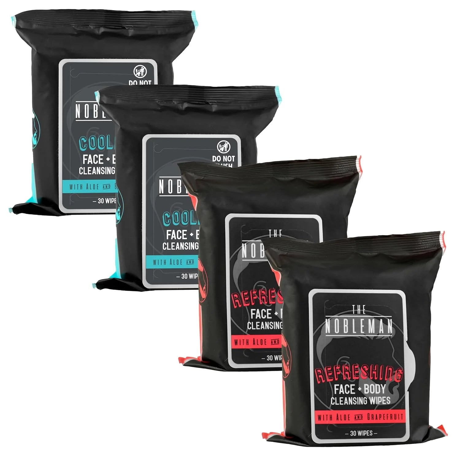 The Nobleman Cooling Face + Body Cleansing Wipes (120 Wipes) - 2 Packs Aloe & Eucalyptus + 2 Packs of Aloe & Grapefruit  C Refreshing, Soothing, Non-Greasy, Skin Revitalizer