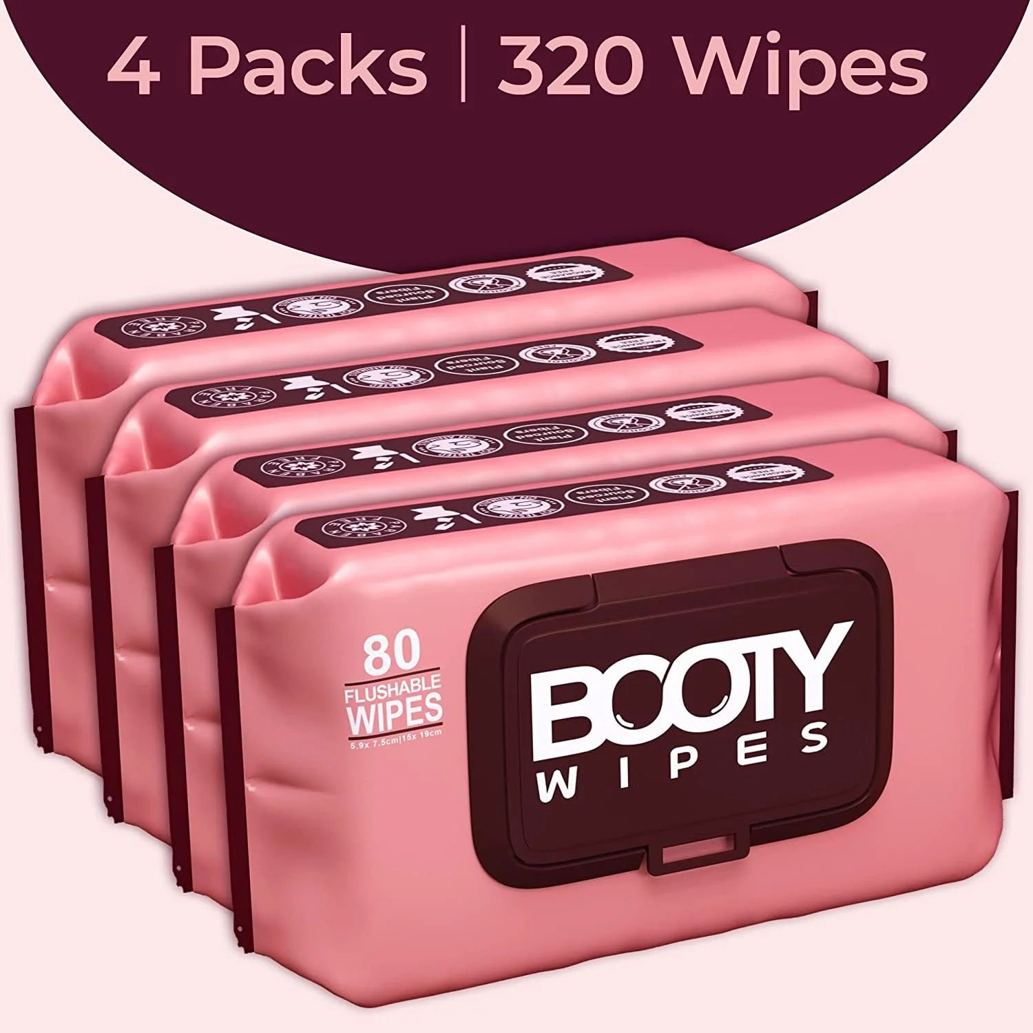 BOOTY WIPES Feminine Flushable Wipes Wome, 320 Count (4 Packs of 80) Wet Wipes for Adults, pH Balanced with Aloe and Vitamin E, Gentle Cleansing Female Toilet Wipes for Sensitive Skin