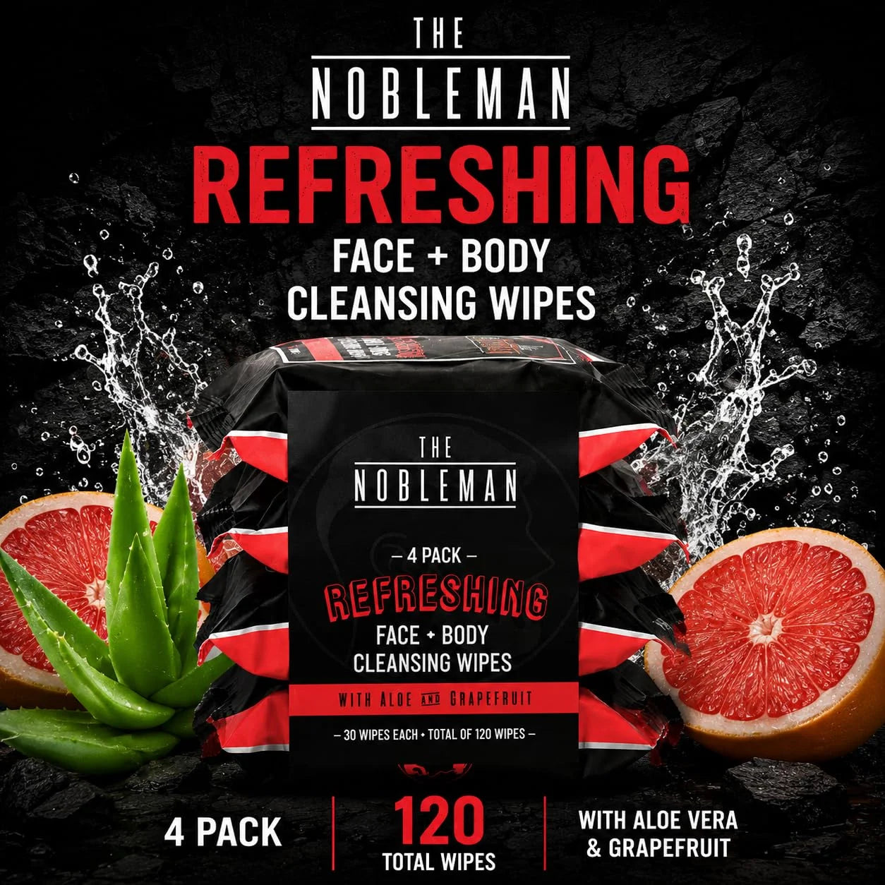The Nobleman Refreshing Aloe & Grapefruit Deep Cleansing Face + Body Wipes