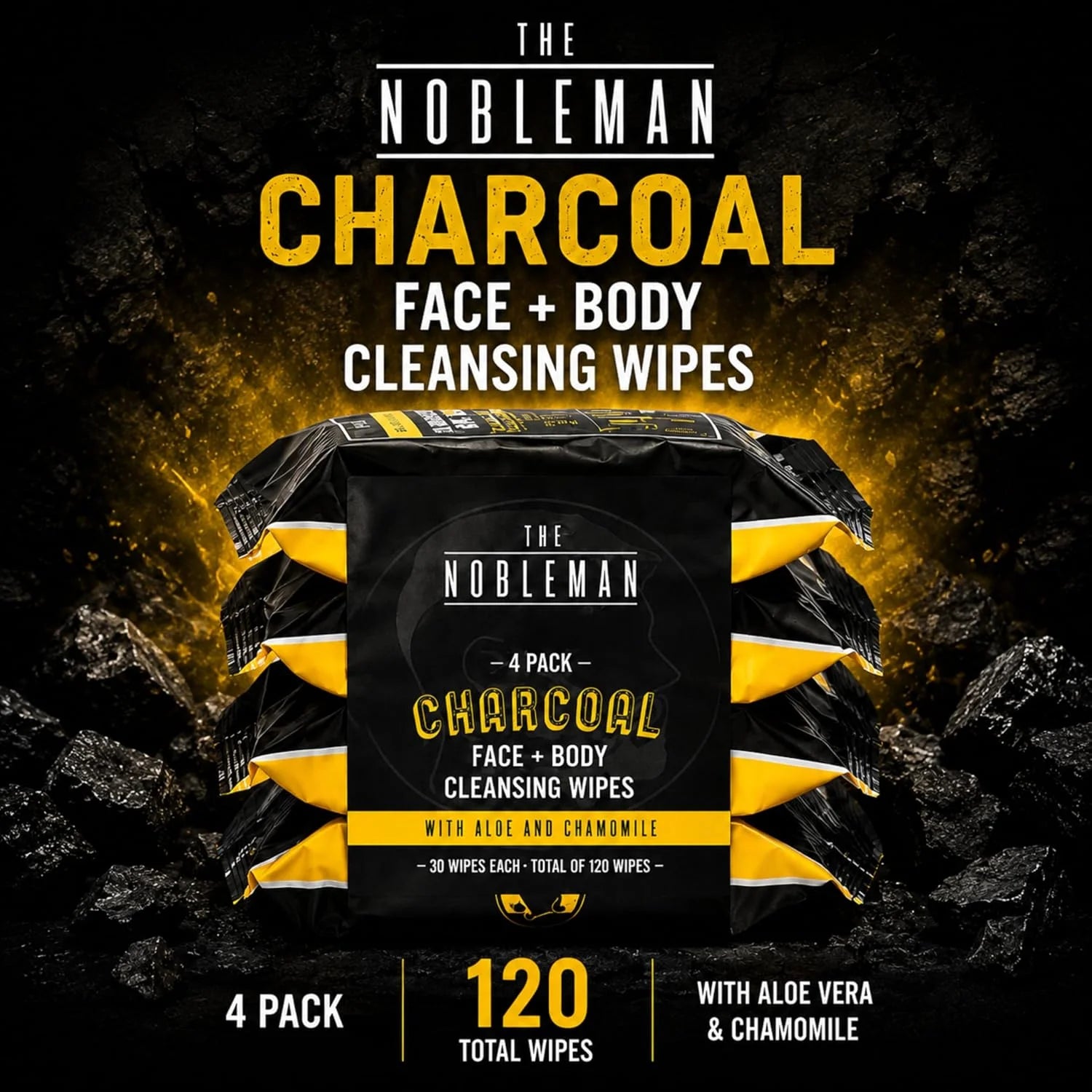 Men's Charcoal Face + Body Cleansing Wipes - 4 Pack (120ct)