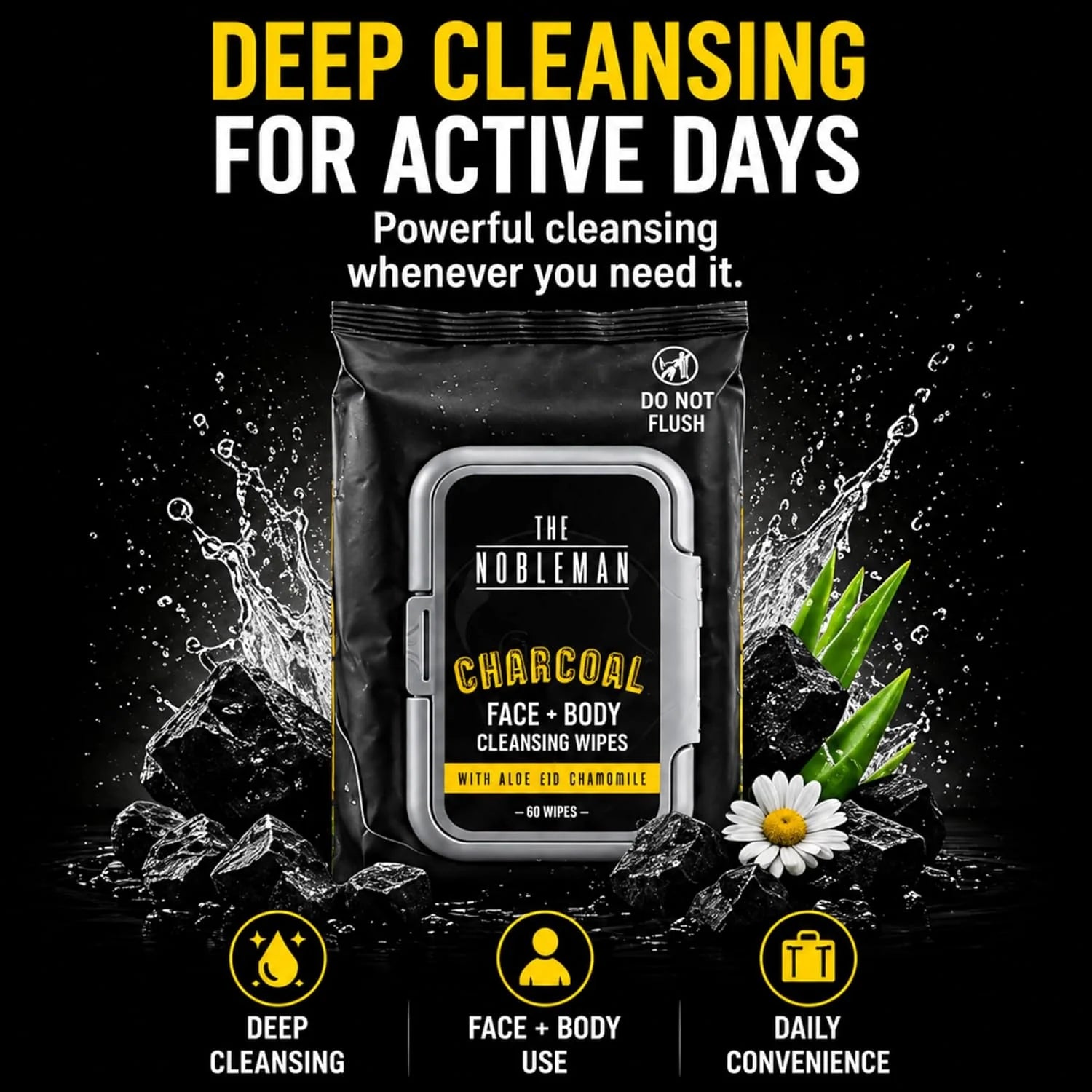 The Nobleman Charcoal Deep Detoxifying Face + Body Cleansing Wipes for Men