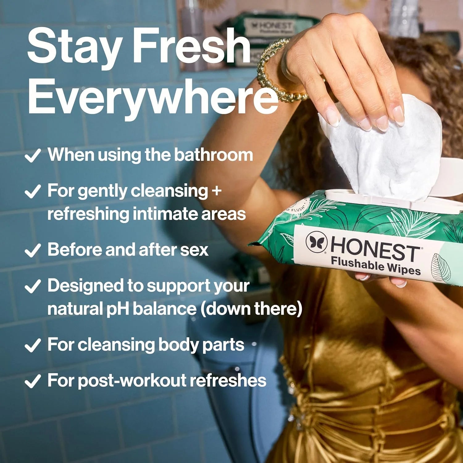 The Honest Company Flushable Wipes, Hypoallergenic, Tropical Leaves, 42ct