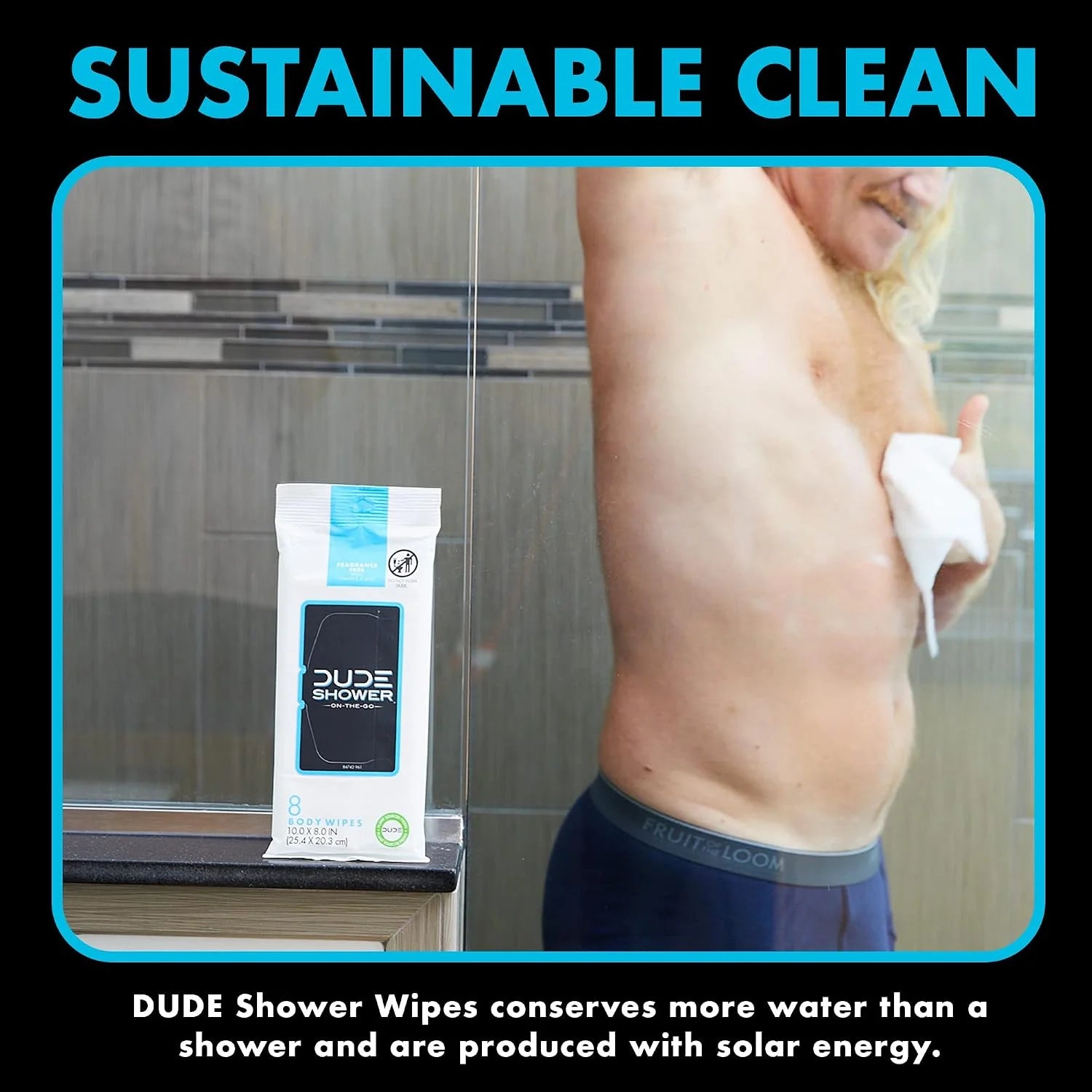 DUDE Wipes On-The-Go No Rinse Shower Body Wipes, Fragrance Free, 8 Count