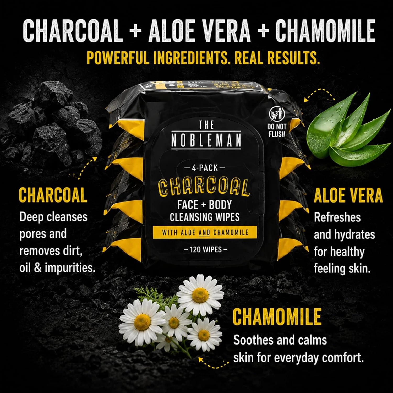 Men's Charcoal Face + Body Cleansing Wipes - 4 Pack (120ct)