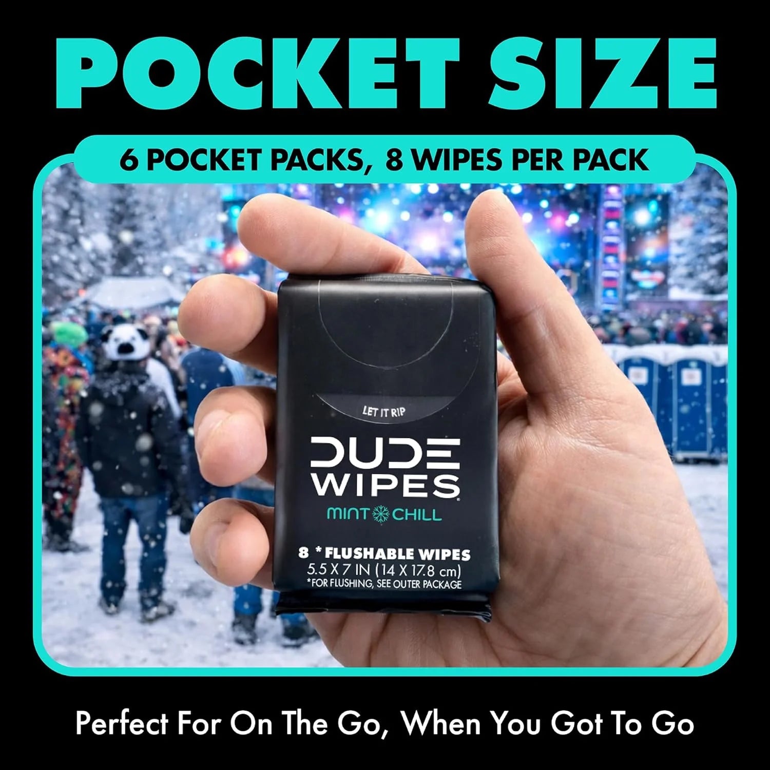 DUDE Wipes Mint Chill Pocket Packs, Adult Flushable Travel Wipes, 48 Count
