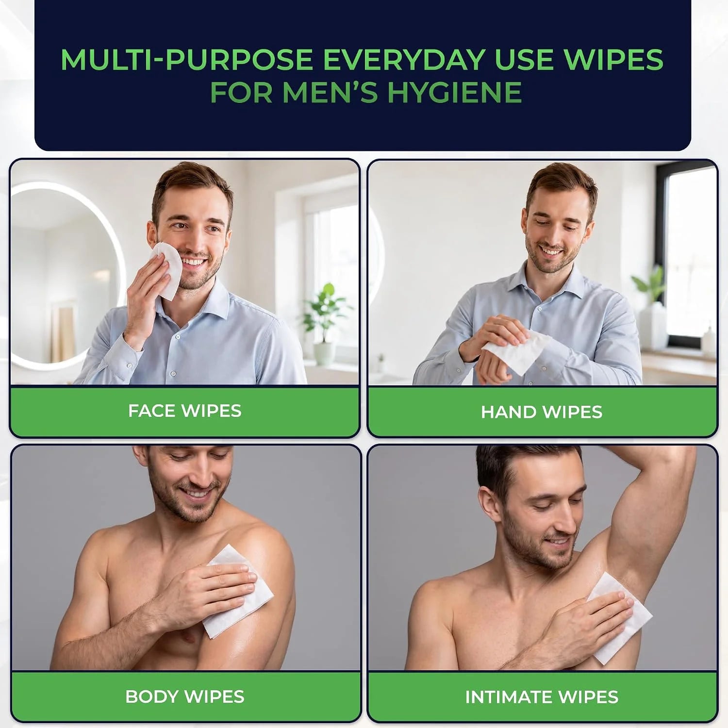 Pursonic Wipes for Men with Scented Soft Mint, Aloe Vera & Vitamin E - Flushable Plant-Based & Alcohol-Free Body & Toilet Wipes for Travel, Gym & Bathroom Use - Extra Large Resealable Pack - 1200 Pcs
