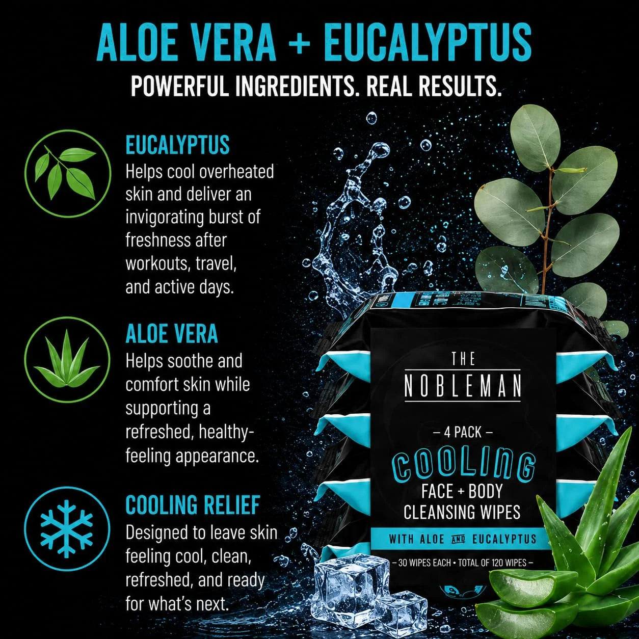 The Nobleman Cooling Aloe & Eucalyptus Face + Body Men Cleansing Wipes