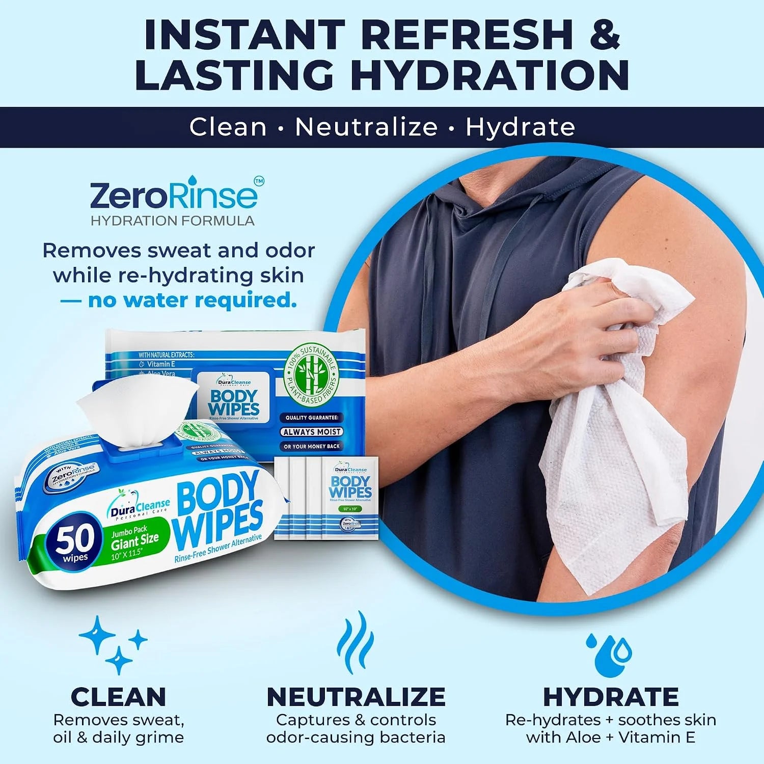 Adult Wipes for Elderly No Rinse - Body Cleansing Wipes, XL - 200 Ct (4pk)