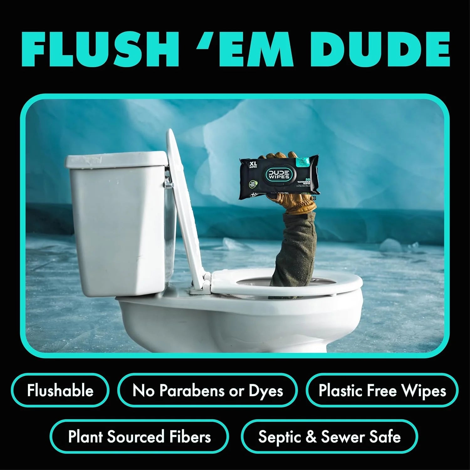 DUDE Wipes Fathers Day Gift + FrostBuddy Universal Can Cooler - 1 Pack, 48 Count - Mint Chill Extra-Large - Flushable Wipes - Fathers Day Gift for Him