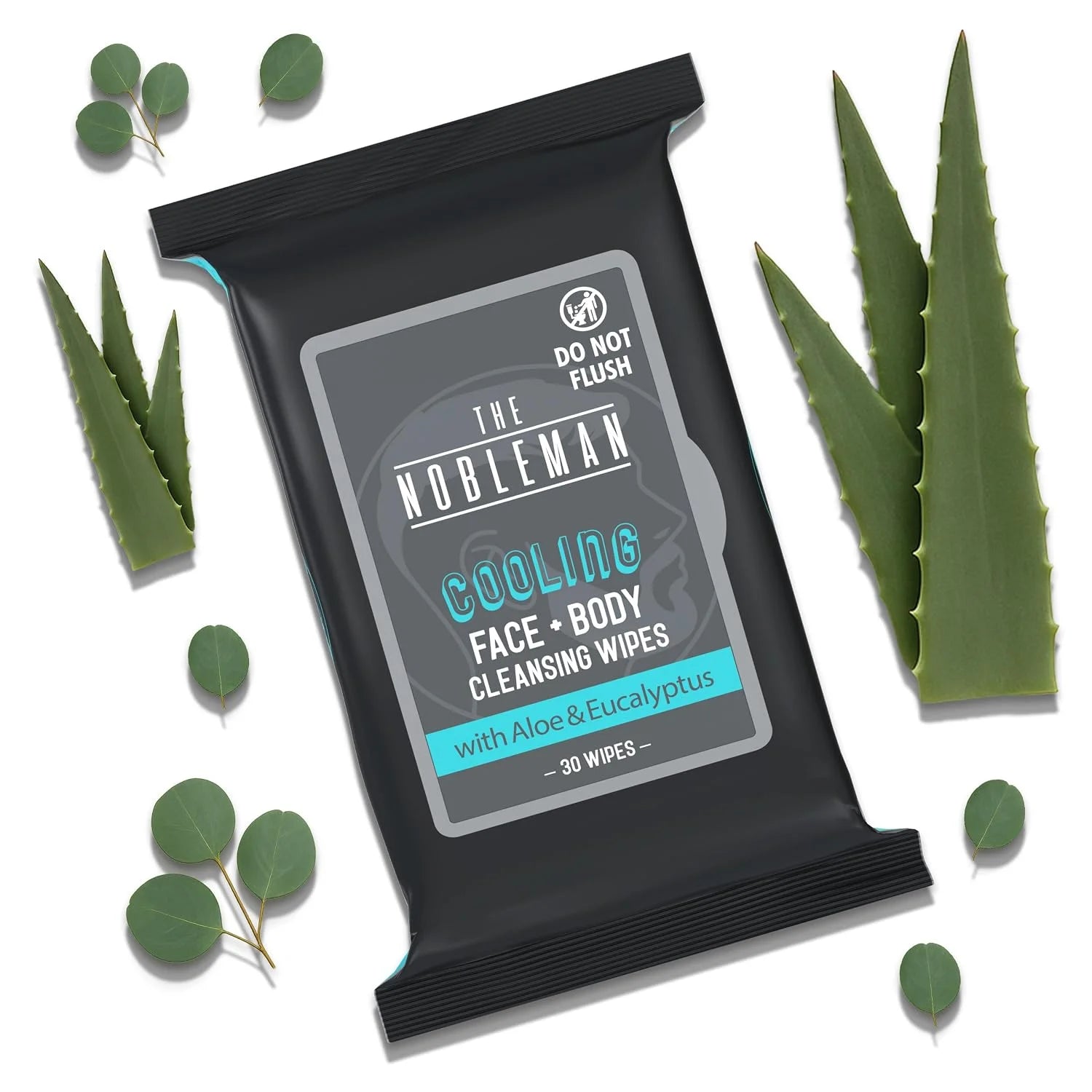 The Nobleman Mens Cooling Face & Body Cleansing Wipes  C Aloe & Eucalyptus No Rinse Cleansing Cloths for Gym, Travel, Sweat Removal, Post Workout Freshness, Active On-The-Go Hygiene & Camping  C 30 Ct