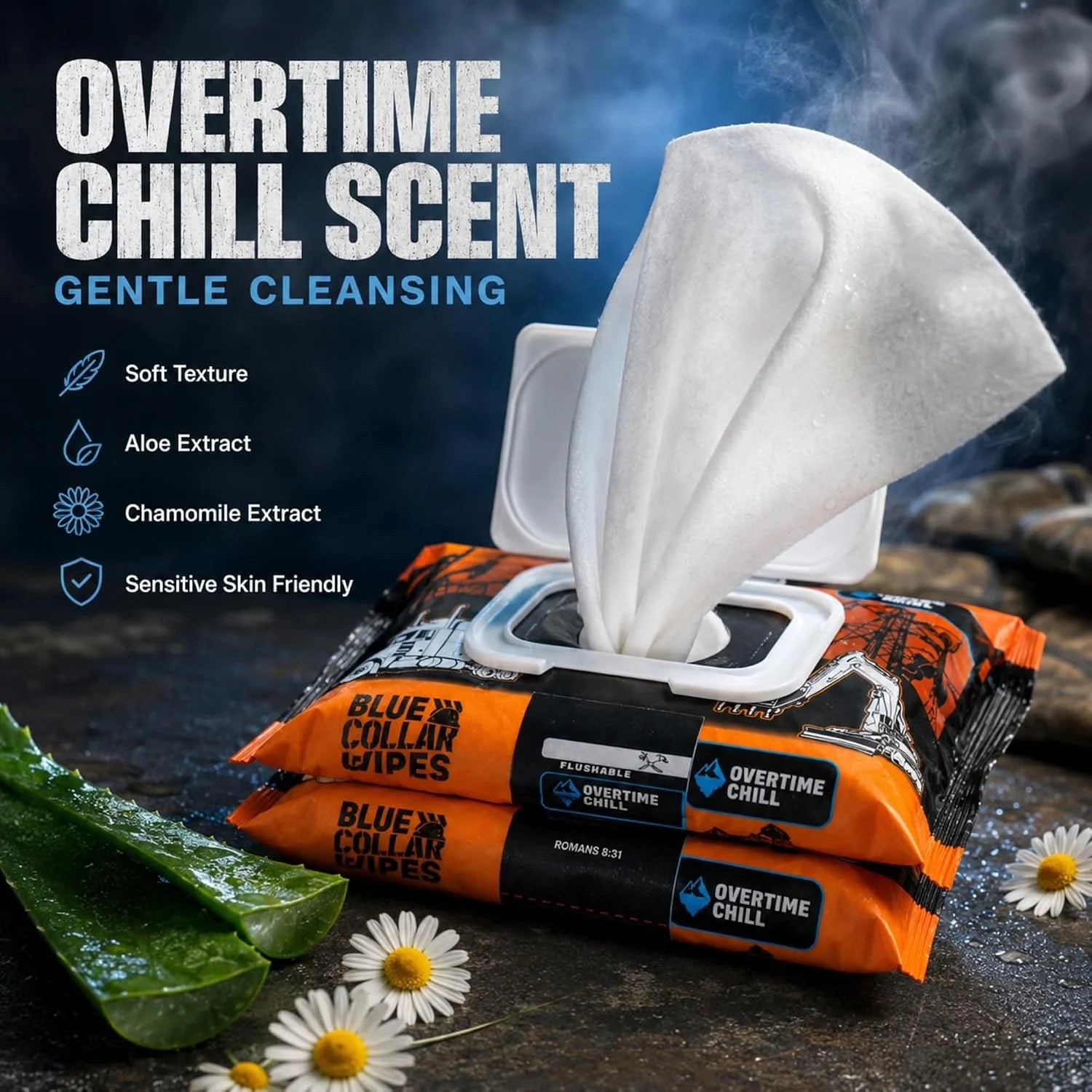 XL Flushable Adult Wet Wipes - Biodegradable, Sewer & Septic Safe - Overtime Chill Scent - 36 Resealable Packs of 48