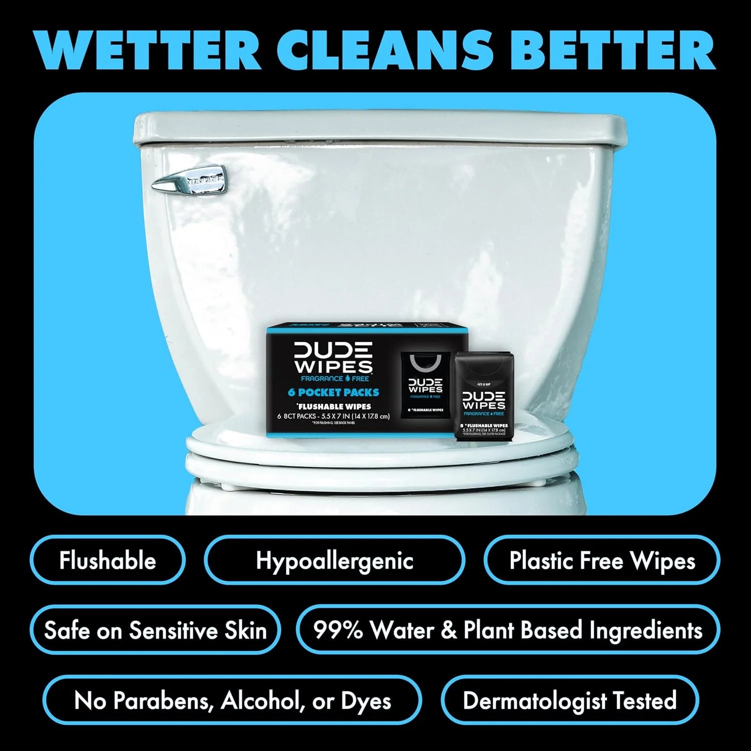 DUDE Wipes Unscented Pocket Packs, Adult Flushable Travel Wipes, 96 Count