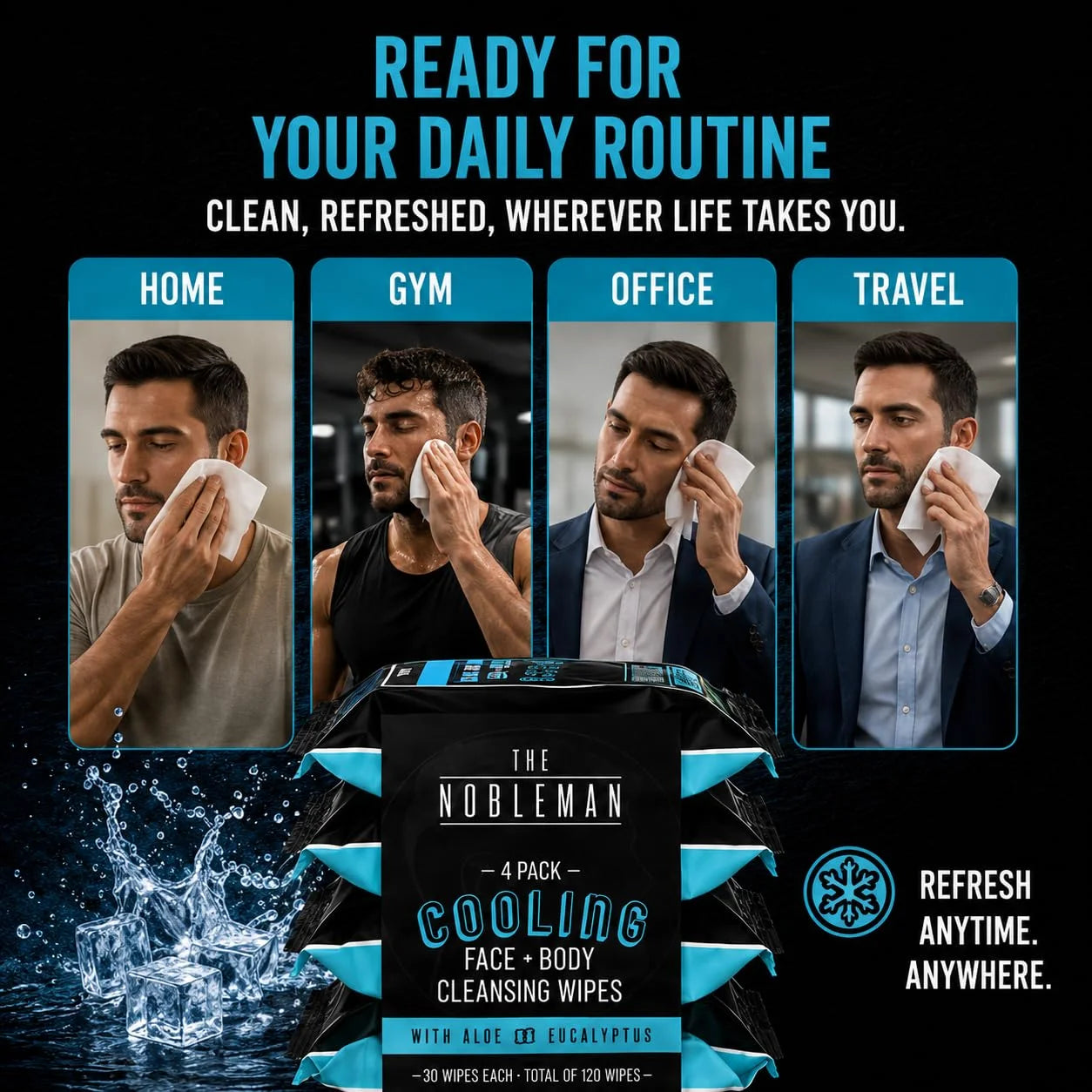 The Nobleman Cooling Aloe & Eucalyptus Face + Body Men Cleansing Wipes