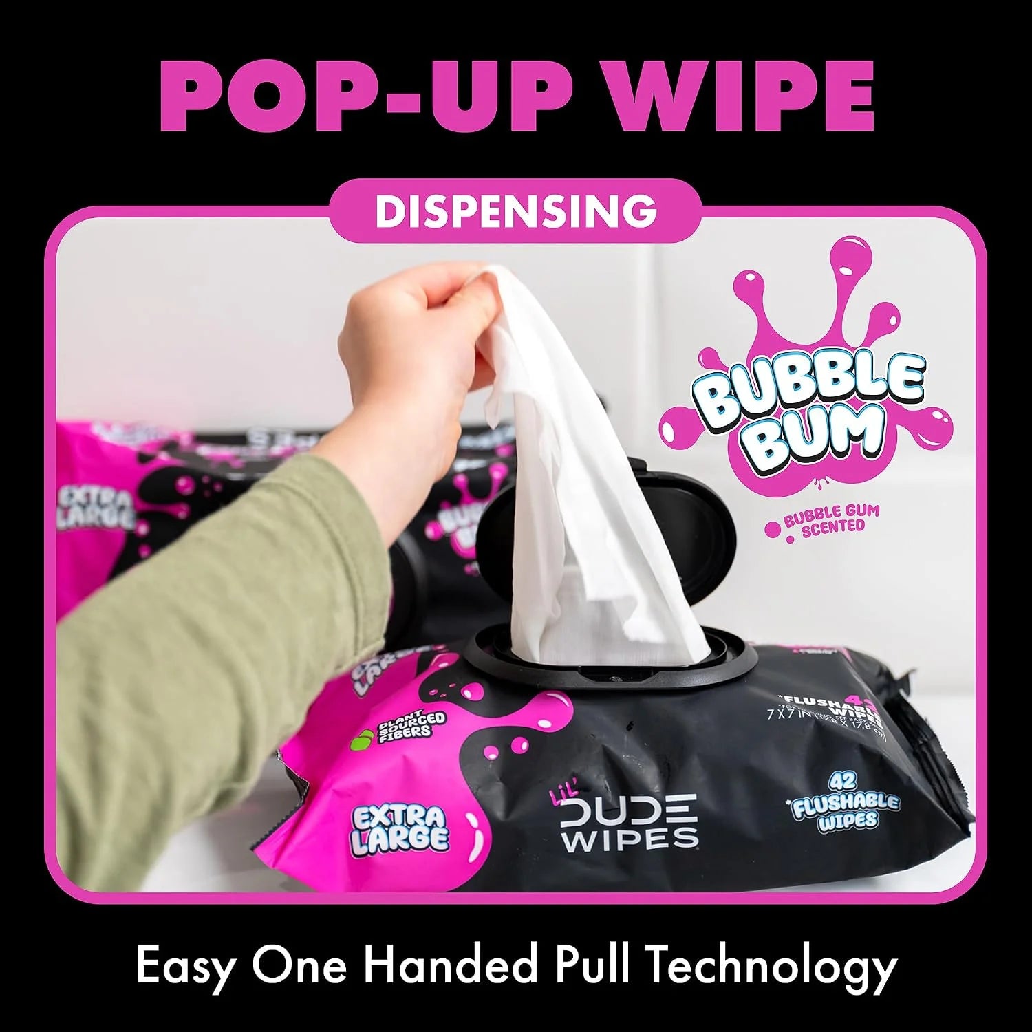 LiL' DUDE Wipes Flushable Potty Training Water Wipes, Bubble Bum, 84 Count