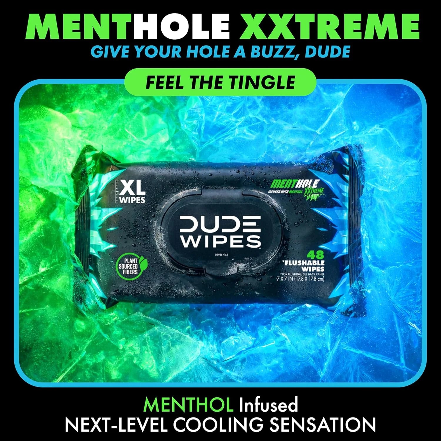 DUDE Wipes MentHOLE XXtreme Adult Flushable Wet Wipes, Cooling, 48 Count