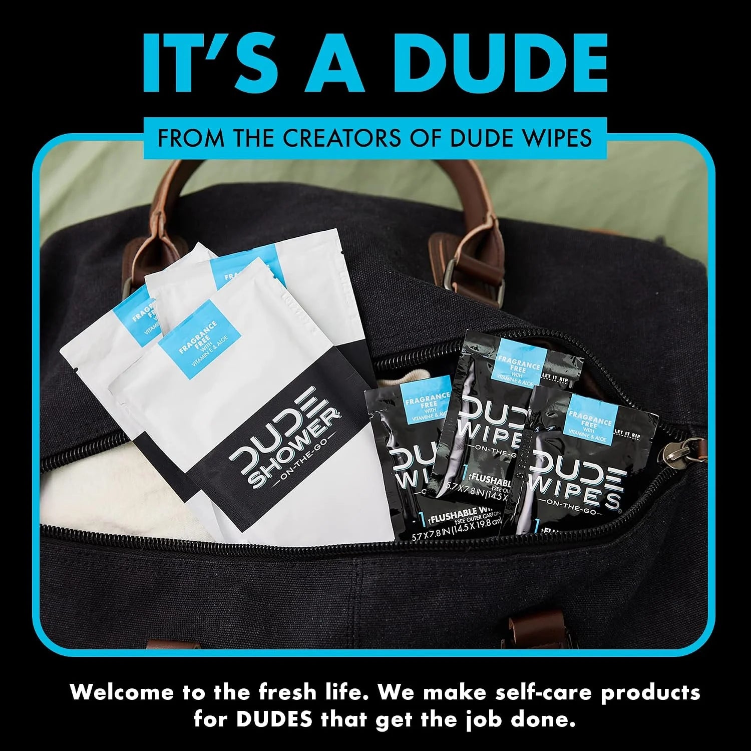 DUDE Wipes On-The-Go No Rinse Shower Body Wipes, Fragrance Free, 24 Count