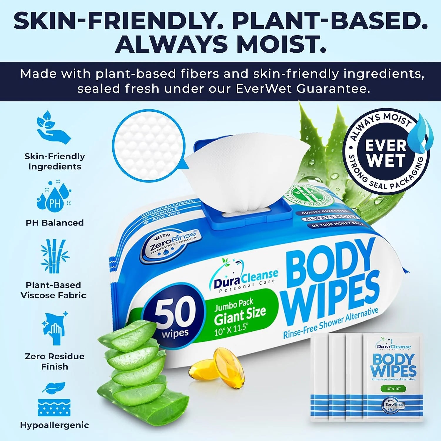 XL Body Wipes for Camping & Outdoor - No Rinse Shower Wipes - 100 Ct (2pk)
