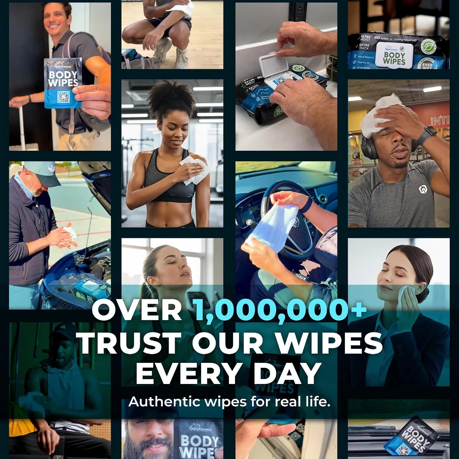 Travel Body Wipes Individually Wrapped for Men - No Rinse Gym Wipes - 20 Ct
