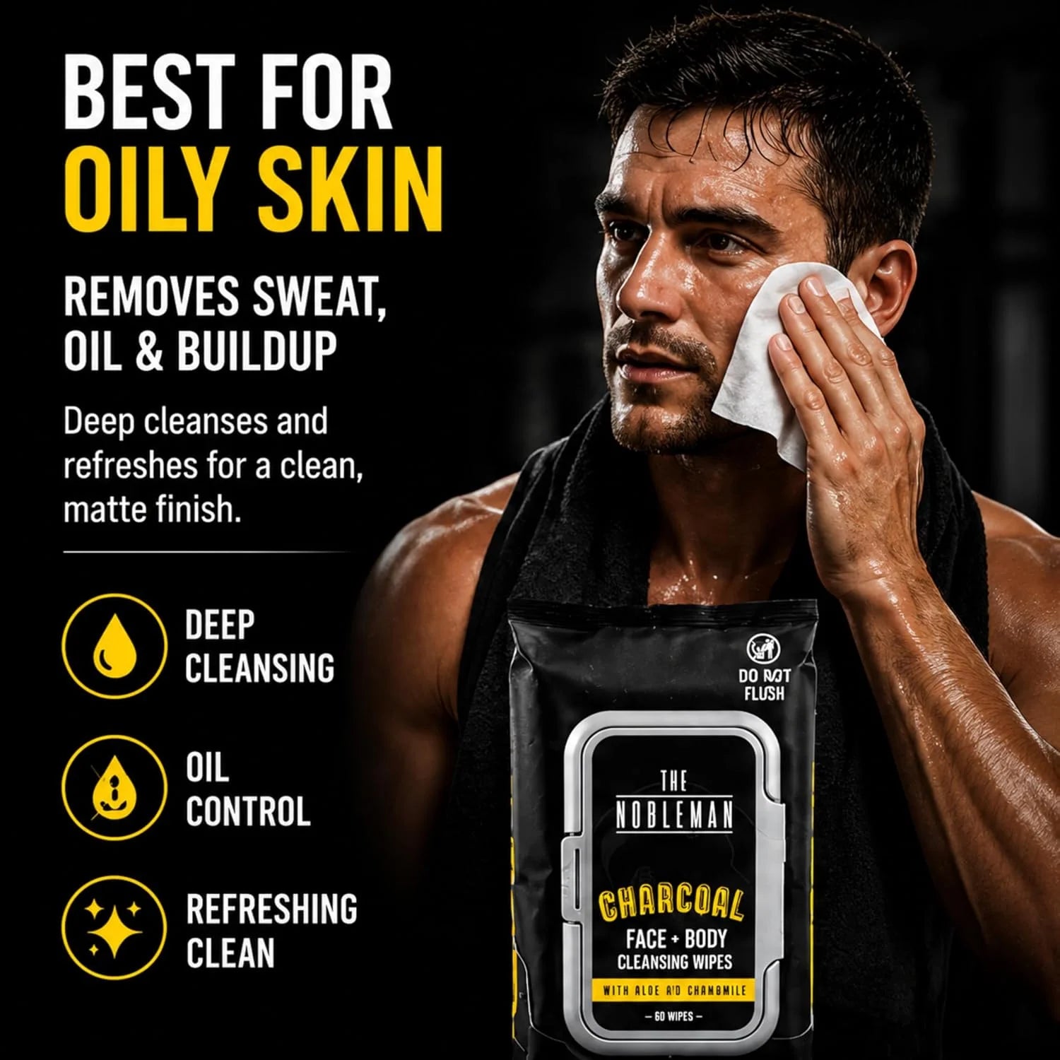 The Nobleman Charcoal Deep Detoxifying Face + Body Cleansing Wipes for Men