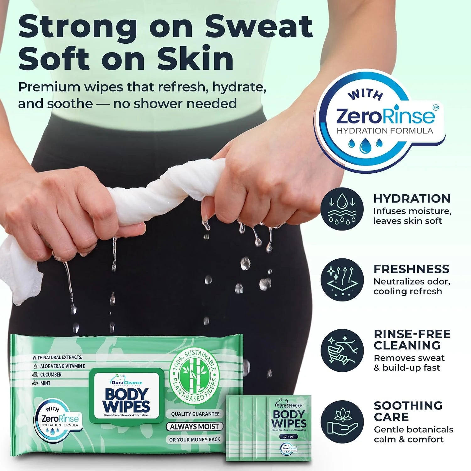 Body Wipes for Women - Gentle - No Rinse Bathing Wipes - 50 Ct + 4 Travel